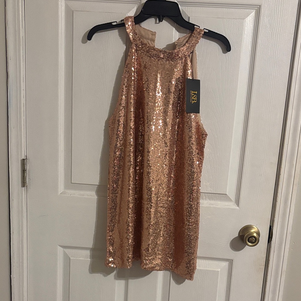 Lucky & Blessed Rose Gold Sequin Sleeveless Top Small New